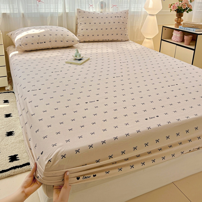 91家纺网 家纺一手货源 找家纺 朵朵家纺 2025新款超柔水洗棉云感印花单床笠床垫保护套床笠（床垫保护套可定制尺寸 ）-场景一 蝴蝶结