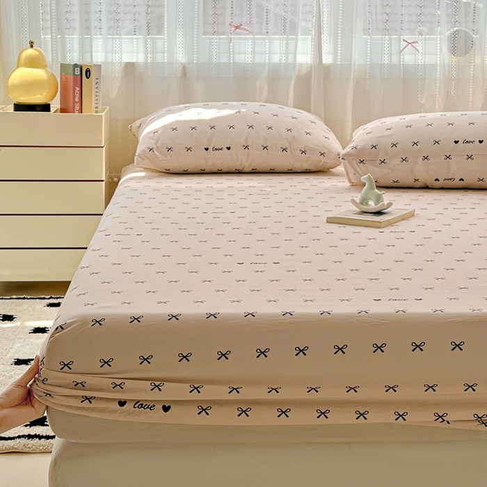 91家纺网 家纺一手货源 找家纺 朵朵家纺 2025新款超柔水洗棉云感印花单床笠床垫保护套床笠（床垫保护套可定制尺寸 ）-场景一 蝴蝶结
