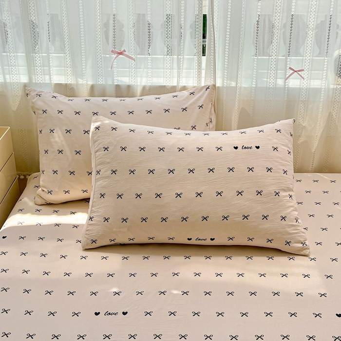 91家纺网 家纺一手货源 找家纺 朵朵家纺 2025新款超柔水洗棉云感印花单床笠床垫保护套床笠（床垫保护套可定制尺寸 ）-场景一 蝴蝶结