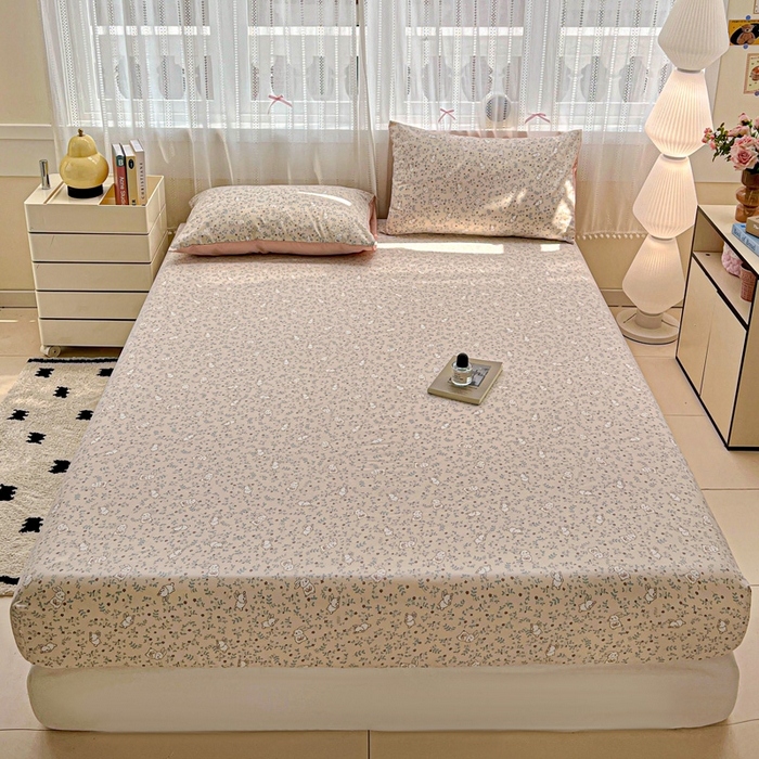 朵朵家纺 2025新款超柔水洗棉云感印花单床笠床垫保护套床笠（床垫保护套可定制尺寸 ）-场景一 花丛兔