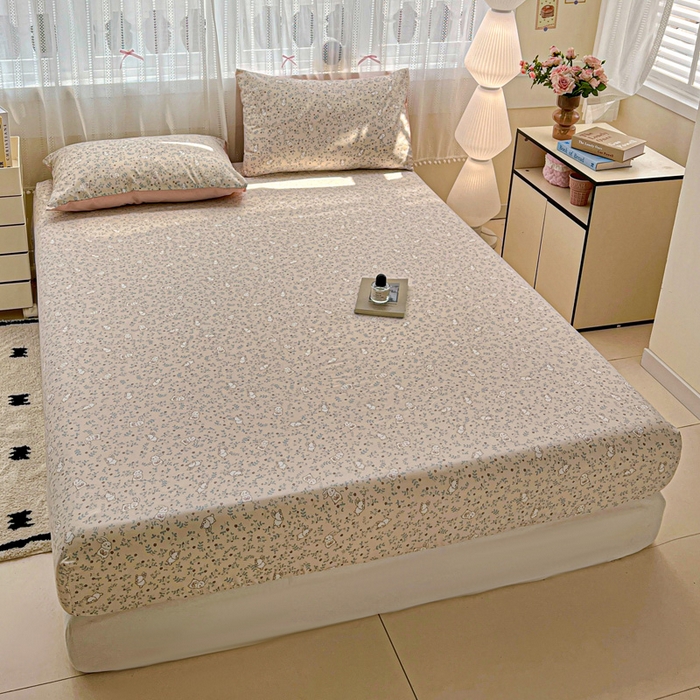 91家纺网 家纺一手货源 找家纺 朵朵家纺 2025新款超柔水洗棉云感印花单床笠床垫保护套床笠（床垫保护套可定制尺寸 ）-场景一 花丛兔