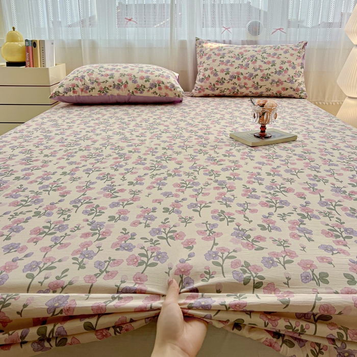 91家纺网 家纺一手货源 找家纺 朵朵家纺 2025新款超柔水洗棉云感印花单床笠床垫保护套床笠（床垫保护套可定制尺寸 ）-场景一 花开满树