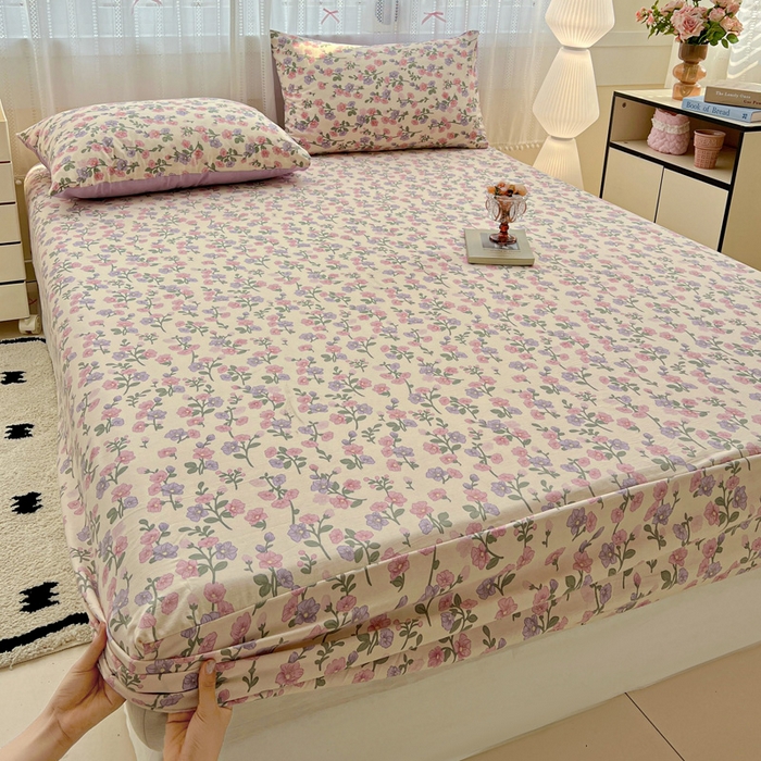 91家纺网 家纺一手货源 找家纺 朵朵家纺 2025新款超柔水洗棉云感印花单床笠床垫保护套床笠（床垫保护套可定制尺寸 ）-场景一 花开满树