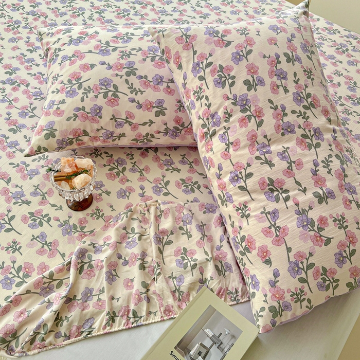 91家纺网 家纺一手货源 找家纺 朵朵家纺 2025新款超柔水洗棉云感印花单床笠床垫保护套床笠（床垫保护套可定制尺寸 ）-场景一 花开满树