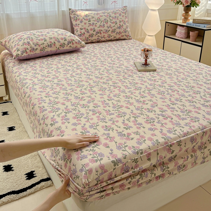 91家纺网 家纺一手货源 找家纺 朵朵家纺 2025新款超柔水洗棉云感印花单床笠床垫保护套床笠（床垫保护套可定制尺寸 ）-场景一 花开满树