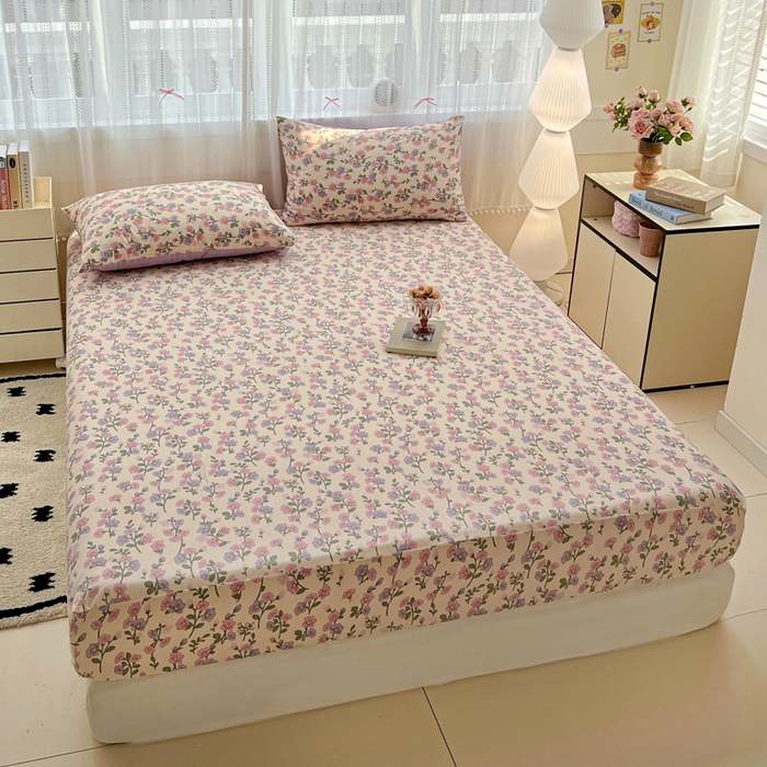 91家纺网 家纺一手货源 找家纺 朵朵家纺 2025新款超柔水洗棉云感印花单床笠床垫保护套床笠（床垫保护套可定制尺寸 ）-场景一 花开满树