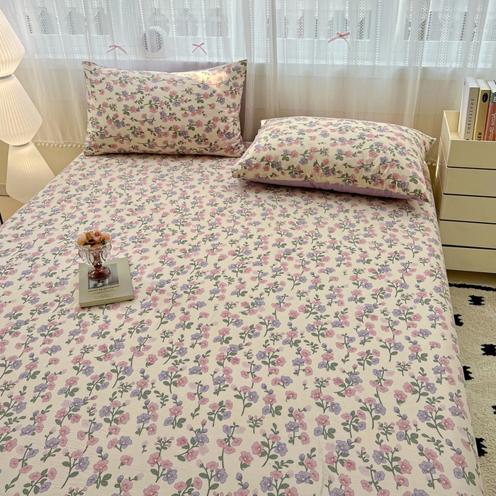 91家纺网 家纺一手货源 找家纺 朵朵家纺 2025新款超柔水洗棉云感印花单床笠床垫保护套床笠（床垫保护套可定制尺寸 ）-场景一 花开满树