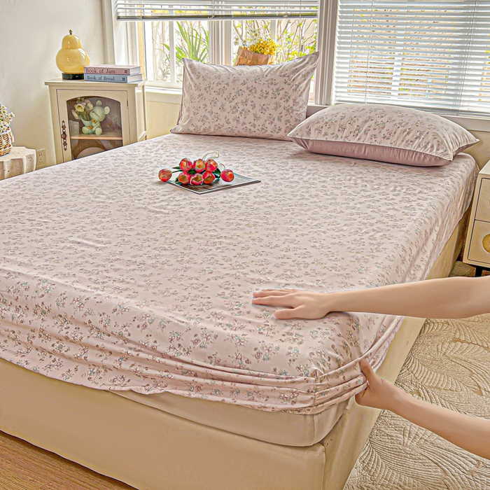 91家纺网 家纺一手货源 找家纺 朵朵家纺 2025新款超柔水洗棉云感印花单床笠床垫保护套床笠（床垫保护套可定制尺寸 ）-场景一 花梦