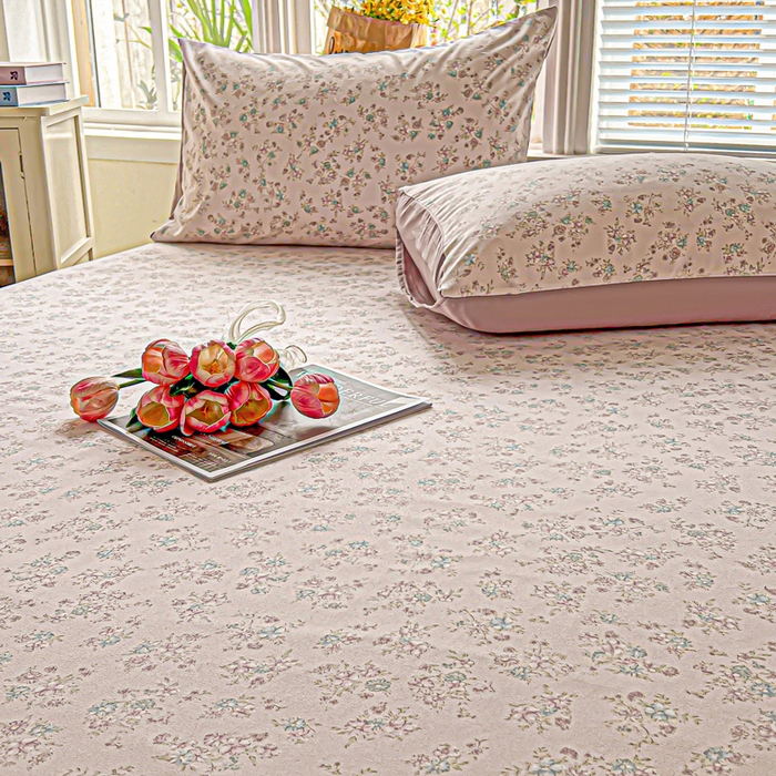 91家纺网 家纺一手货源 找家纺 朵朵家纺 2025新款超柔水洗棉云感印花单床笠床垫保护套床笠（床垫保护套可定制尺寸 ）-场景一 花梦