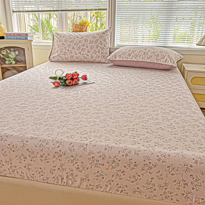 91家纺网 家纺一手货源 找家纺 朵朵家纺 2025新款超柔水洗棉云感印花单床笠床垫保护套床笠（床垫保护套可定制尺寸 ）-场景一 花梦