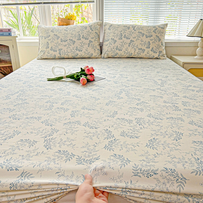 91家纺网 家纺一手货源 找家纺 朵朵家纺 2025新款超柔水洗棉云感印花单床笠床垫保护套床笠（床垫保护套可定制尺寸 ）-场景一 蓝颜