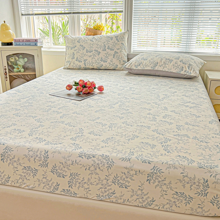 91家纺网 家纺一手货源 找家纺 朵朵家纺 2025新款超柔水洗棉云感印花单床笠床垫保护套床笠（床垫保护套可定制尺寸 ）-场景一 蓝颜