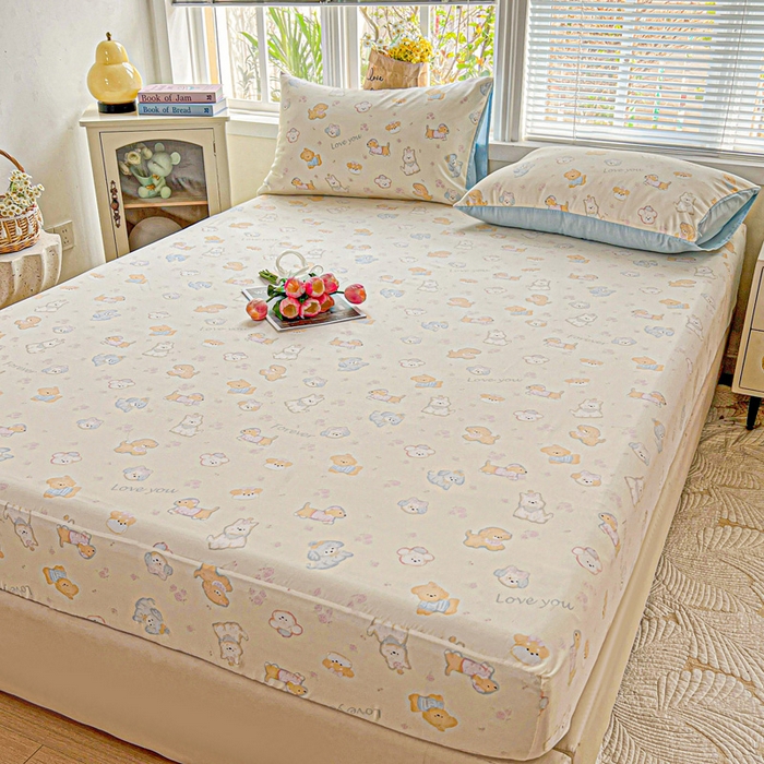 91家纺网 家纺一手货源 找家纺 朵朵家纺 2025新款超柔水洗棉云感印花单床笠床垫保护套床笠（床垫保护套可定制尺寸 ）-场景一 萌宠