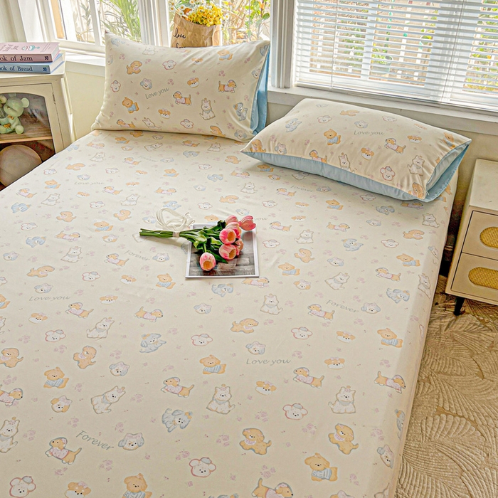 91家纺网 家纺一手货源 找家纺 朵朵家纺 2025新款超柔水洗棉云感印花单床笠床垫保护套床笠（床垫保护套可定制尺寸 ）-场景一 萌宠