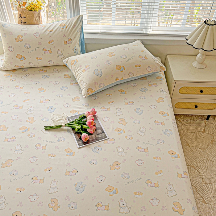 91家纺网 家纺一手货源 找家纺 朵朵家纺 2025新款超柔水洗棉云感印花单床笠床垫保护套床笠（床垫保护套可定制尺寸 ）-场景一 萌宠