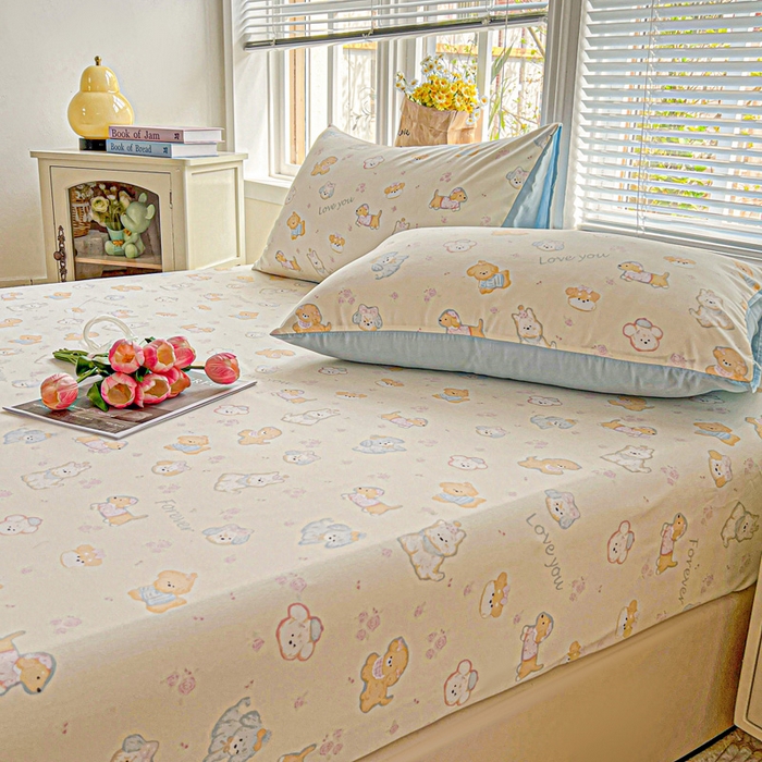 91家纺网 家纺一手货源 找家纺 朵朵家纺 2025新款超柔水洗棉云感印花单床笠床垫保护套床笠（床垫保护套可定制尺寸 ）-场景一 萌宠