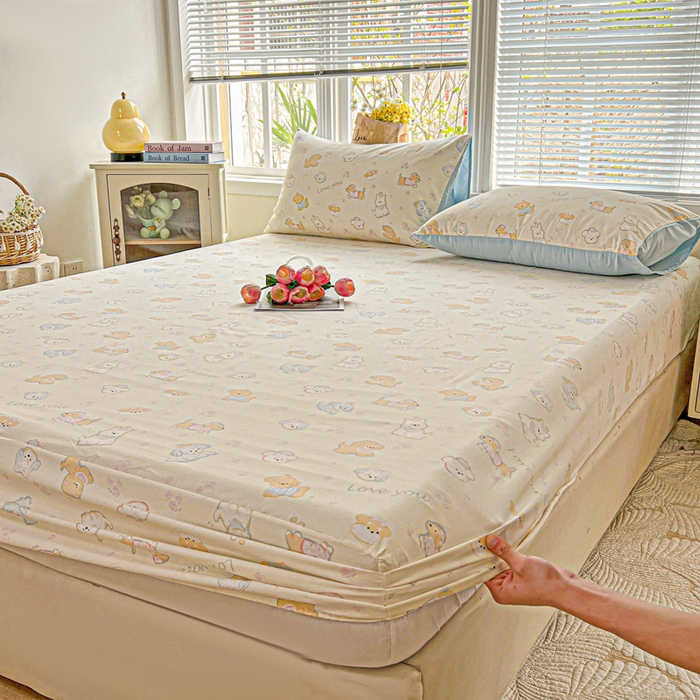 91家纺网 家纺一手货源 找家纺 朵朵家纺 2025新款超柔水洗棉云感印花单床笠床垫保护套床笠（床垫保护套可定制尺寸 ）-场景一 萌宠