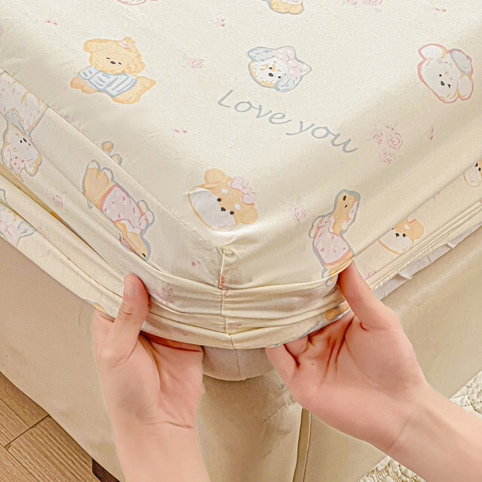 91家纺网 家纺一手货源 找家纺 朵朵家纺 2025新款超柔水洗棉云感印花单床笠床垫保护套床笠（床垫保护套可定制尺寸 ）-场景一 萌宠