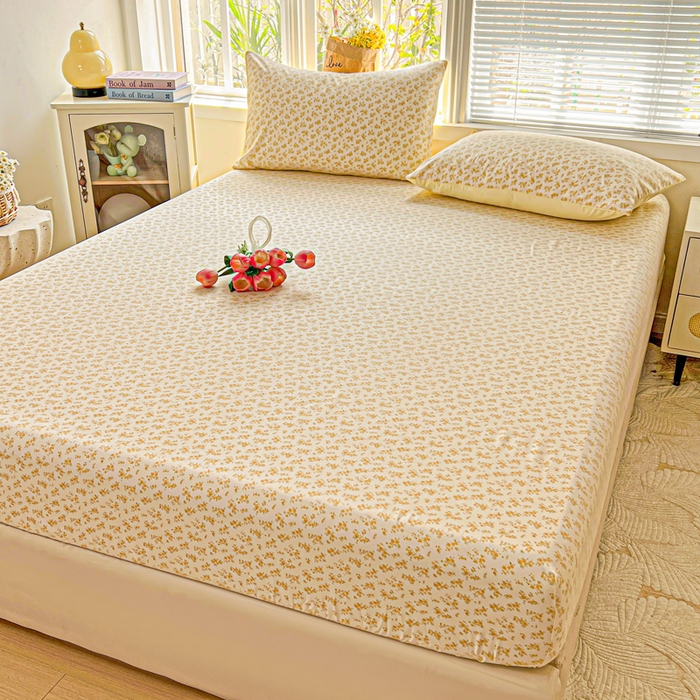 91家纺网 家纺一手货源 找家纺 朵朵家纺 2025新款超柔水洗棉云感印花单床笠床垫保护套床笠（床垫保护套可定制尺寸 ）-场景一 浅香