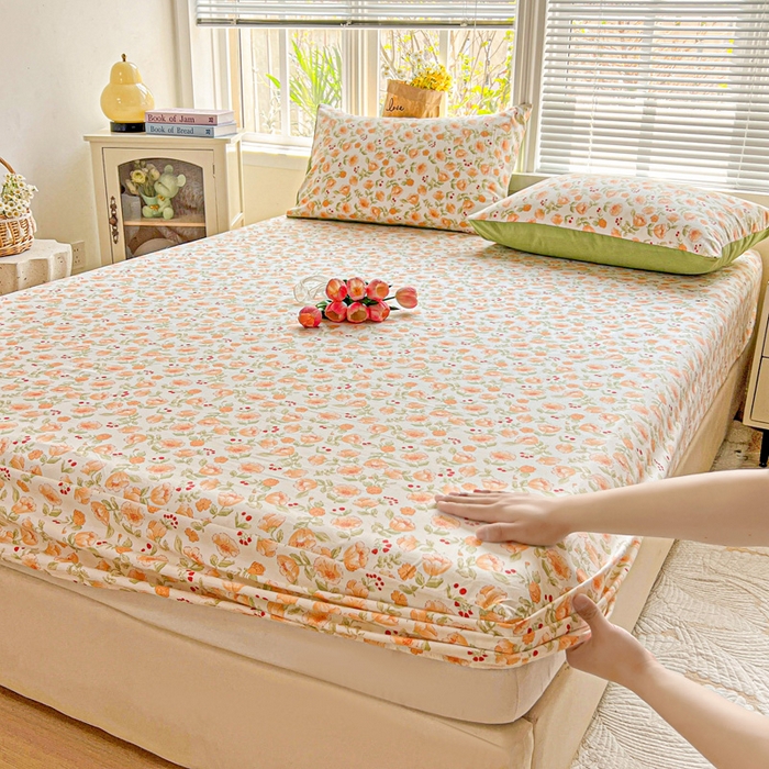 91家纺网 家纺一手货源 找家纺 朵朵家纺 2025新款超柔水洗棉云感印花单床笠床垫保护套床笠（床垫保护套可定制尺寸 ）-场景一 热恋