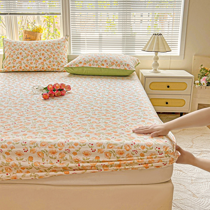 91家纺网 家纺一手货源 找家纺 朵朵家纺 2025新款超柔水洗棉云感印花单床笠床垫保护套床笠（床垫保护套可定制尺寸 ）-场景一 热恋