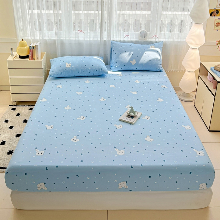 朵朵家纺 2025新款超柔水洗棉云感印花单床笠床垫保护套床笠（床垫保护套可定制尺寸 ）-场景一 星空兔