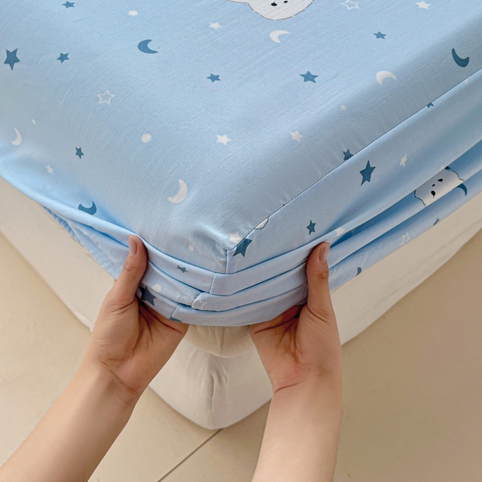 91家纺网 家纺一手货源 找家纺 朵朵家纺 2025新款超柔水洗棉云感印花单床笠床垫保护套床笠（床垫保护套可定制尺寸 ）-场景一 星空兔