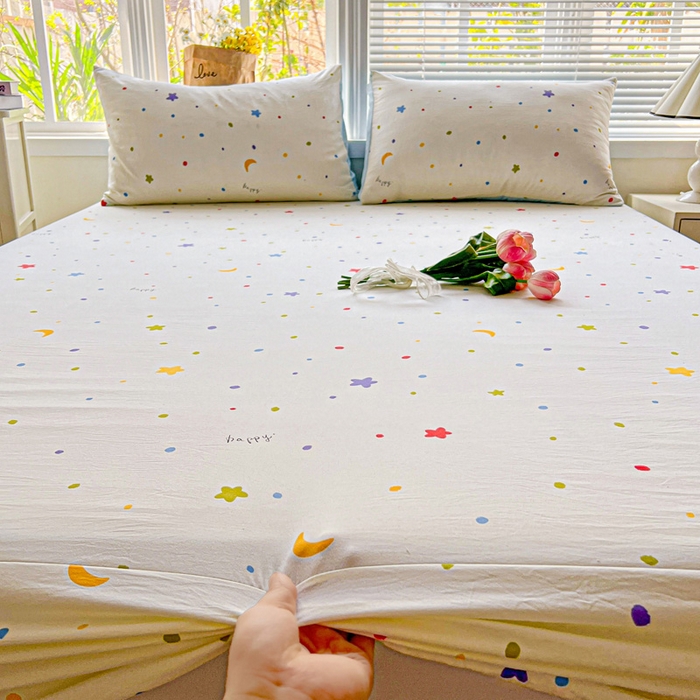 91家纺网 家纺一手货源 找家纺 朵朵家纺 2025新款超柔水洗棉云感印花单床笠床垫保护套床笠（床垫保护套可定制尺寸 ）-场景一 星月