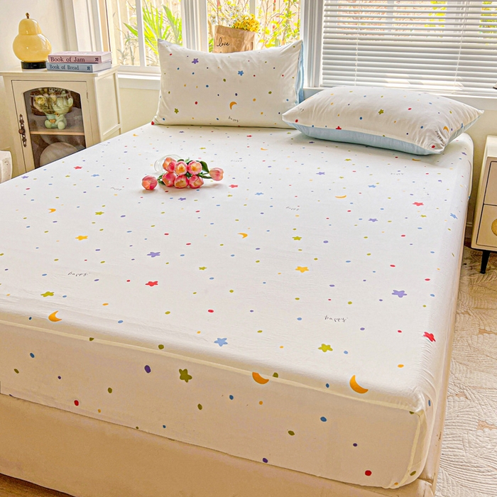 91家纺网 家纺一手货源 找家纺 朵朵家纺 2025新款超柔水洗棉云感印花单床笠床垫保护套床笠（床垫保护套可定制尺寸 ）-场景一 星月