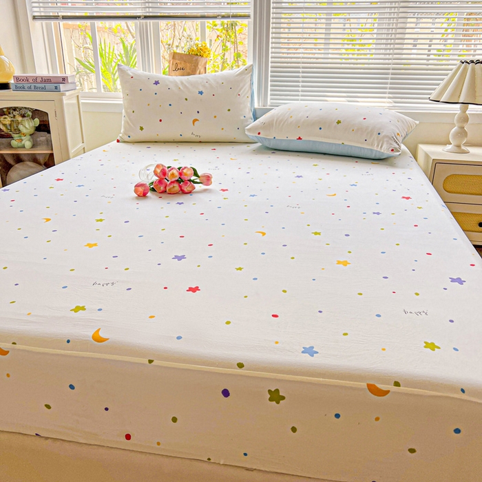 91家纺网 家纺一手货源 找家纺 朵朵家纺 2025新款超柔水洗棉云感印花单床笠床垫保护套床笠（床垫保护套可定制尺寸 ）-场景一 星月