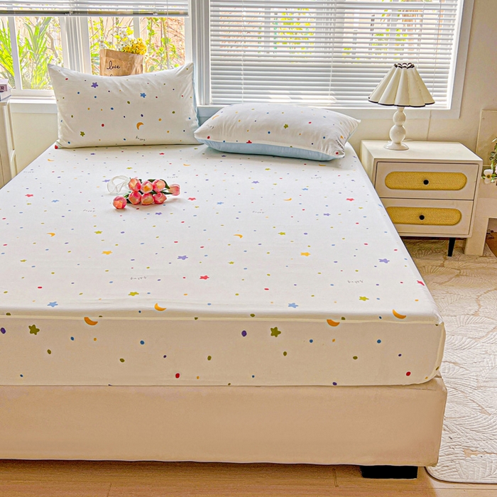 91家纺网 家纺一手货源 找家纺 朵朵家纺 2025新款超柔水洗棉云感印花单床笠床垫保护套床笠（床垫保护套可定制尺寸 ）-场景一 星月