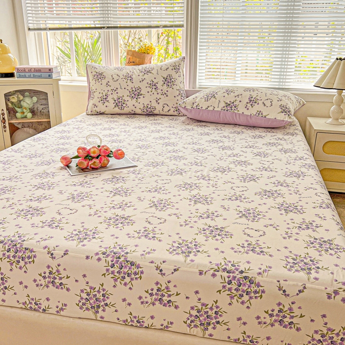 91家纺网 家纺一手货源 找家纺 朵朵家纺 2025新款超柔水洗棉云感印花单床笠床垫保护套床笠（床垫保护套可定制尺寸 ）-场景一 薰衣草