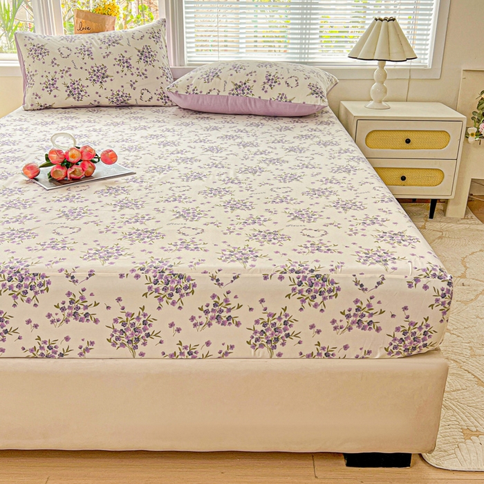 91家纺网 家纺一手货源 找家纺 朵朵家纺 2025新款超柔水洗棉云感印花单床笠床垫保护套床笠（床垫保护套可定制尺寸 ）-场景一 薰衣草