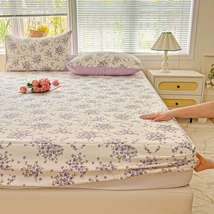 91家纺网 家纺一手货源 找家纺 朵朵家纺 2025新款超柔水洗棉云感印花单床笠床垫保护套床笠（床垫保护套可定制尺寸 ）-场景一 薰衣草
