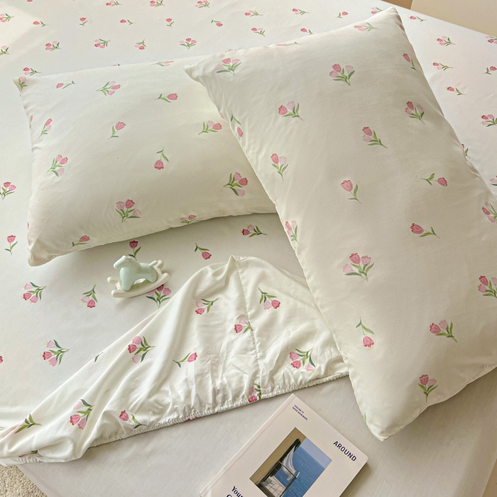 91家纺网 家纺一手货源 找家纺 朵朵家纺 2025新款超柔水洗棉云感印花单床笠床垫保护套床笠（床垫保护套可定制尺寸 ）-场景一 郁金香