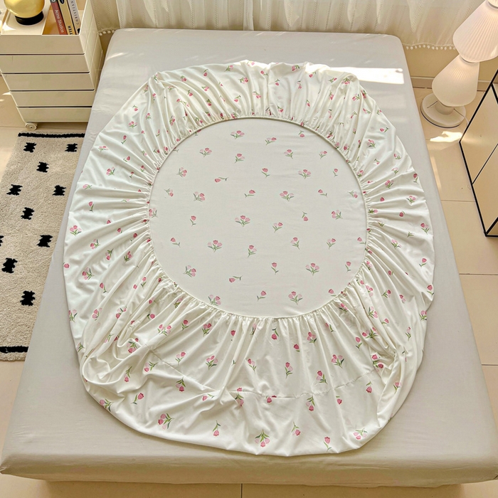 91家纺网 家纺一手货源 找家纺 朵朵家纺 2025新款超柔水洗棉云感印花单床笠床垫保护套床笠（床垫保护套可定制尺寸 ）-场景一 郁金香