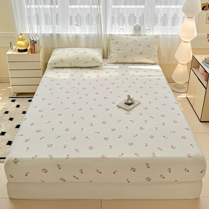 朵朵家纺 2025新款超柔水洗棉云感印花单床笠床垫保护套床笠（床垫保护套可定制尺寸 ）-场景一 郁金香