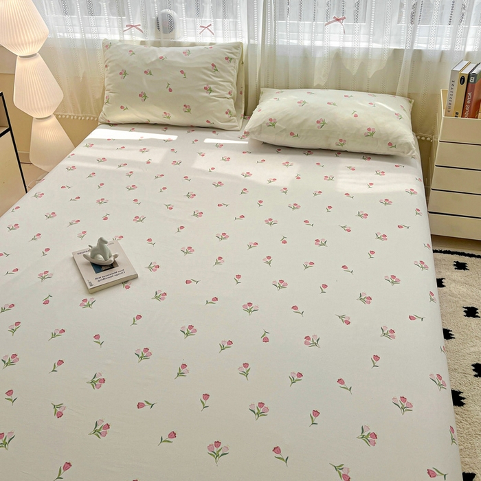 91家纺网 家纺一手货源 找家纺 朵朵家纺 2025新款超柔水洗棉云感印花单床笠床垫保护套床笠（床垫保护套可定制尺寸 ）-场景一 郁金香