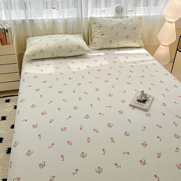 91家纺网 家纺一手货源 找家纺 朵朵家纺 2025新款超柔水洗棉云感印花单床笠床垫保护套床笠（床垫保护套可定制尺寸 ）-场景一 郁金香