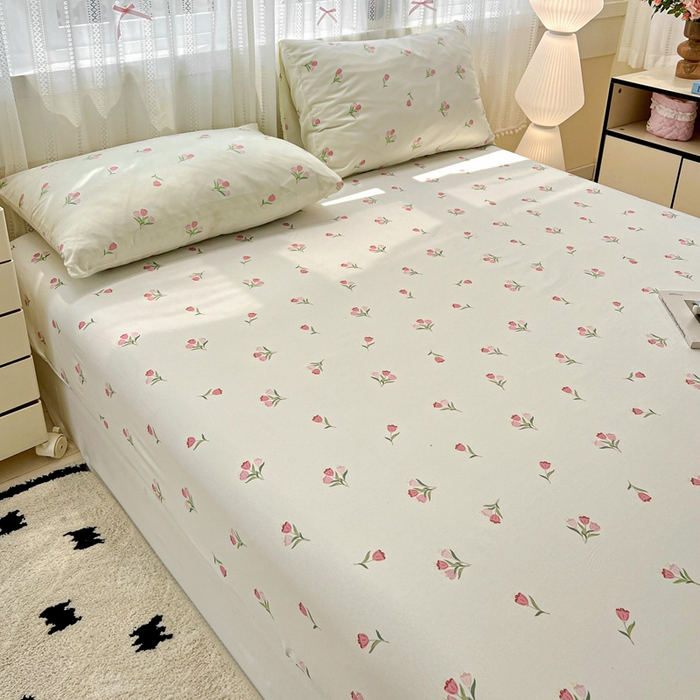 91家纺网 家纺一手货源 找家纺 朵朵家纺 2025新款超柔水洗棉云感印花单床笠床垫保护套床笠（床垫保护套可定制尺寸 ）-场景一 郁金香