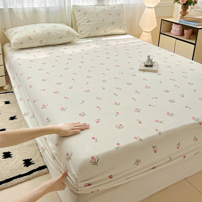 91家纺网 家纺一手货源 找家纺 朵朵家纺 2025新款超柔水洗棉云感印花单床笠床垫保护套床笠（床垫保护套可定制尺寸 ）-场景一 郁金香