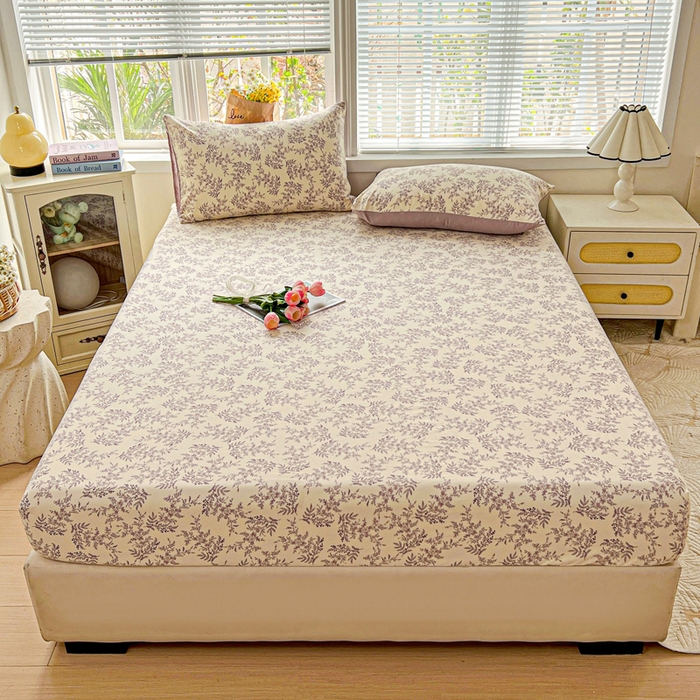 朵朵家纺 2025新款超柔水洗棉云感印花单床笠床垫保护套床笠（床垫保护套可定制尺寸 ）-场景一 紫颜