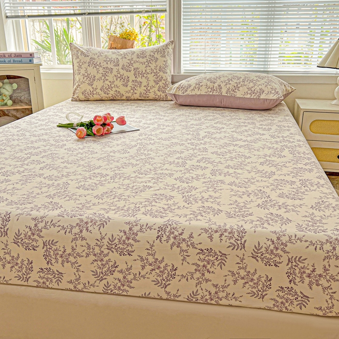 91家纺网 家纺一手货源 找家纺 朵朵家纺 2025新款超柔水洗棉云感印花单床笠床垫保护套床笠（床垫保护套可定制尺寸 ）-场景一 紫颜