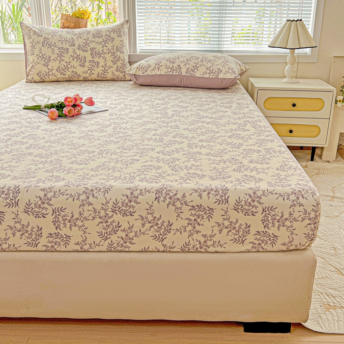 91家纺网 家纺一手货源 找家纺 朵朵家纺 2025新款超柔水洗棉云感印花单床笠床垫保护套床笠（床垫保护套可定制尺寸 ）-场景一 紫颜