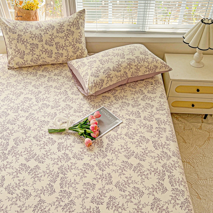 91家纺网 家纺一手货源 找家纺 朵朵家纺 2025新款超柔水洗棉云感印花单床笠床垫保护套床笠（床垫保护套可定制尺寸 ）-场景一 紫颜