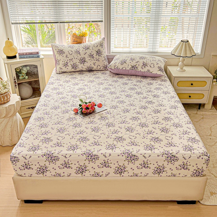 91家纺网 家纺一手货源 找家纺 朵朵家纺 2025新款超柔水洗棉云感印花单床笠床垫保护套床笠（床垫保护套可定制尺寸 ）-场景二 薰衣草