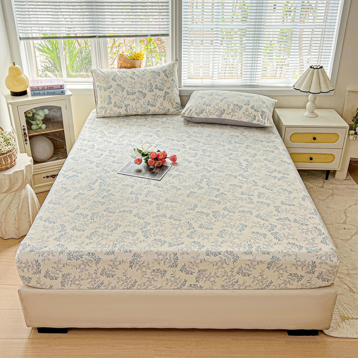 朵朵家纺 2025新款超柔水洗棉云感印花单床笠床垫保护套床笠（床垫保护套可定制尺寸 ）-场景二 蓝颜