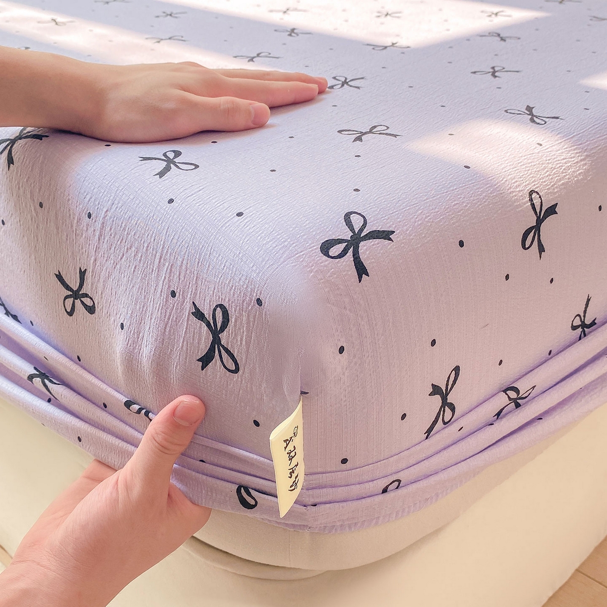 91家纺网 家纺一手货源 找家纺 （总）眠势力 2025新款云感双层纱床笠三件套ins奶油风云感床垫保护套四季款