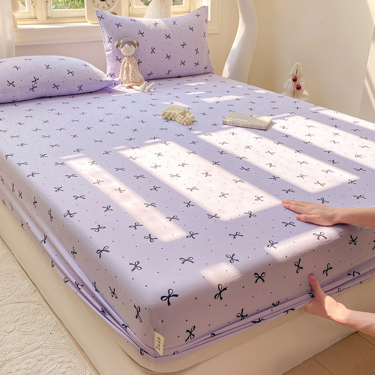 91家纺网 家纺一手货源 找家纺 （总）眠势力 2025新款云感双层纱床笠三件套ins奶油风云感床垫保护套四季款