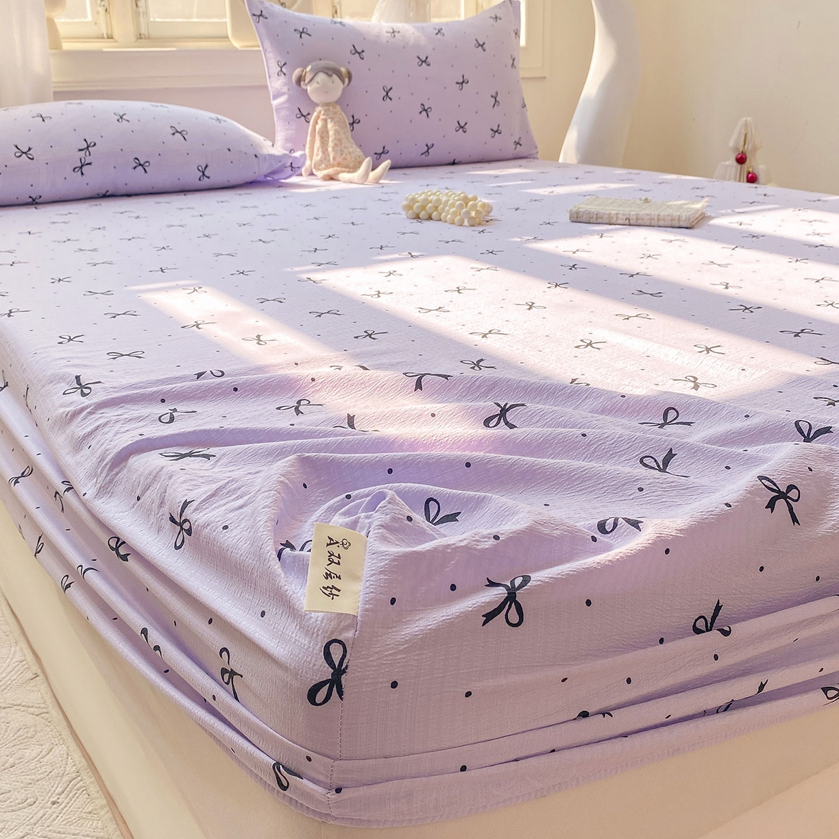 91家纺网 家纺一手货源 找家纺 （总）眠势力 2025新款云感双层纱床笠三件套ins奶油风云感床垫保护套四季款